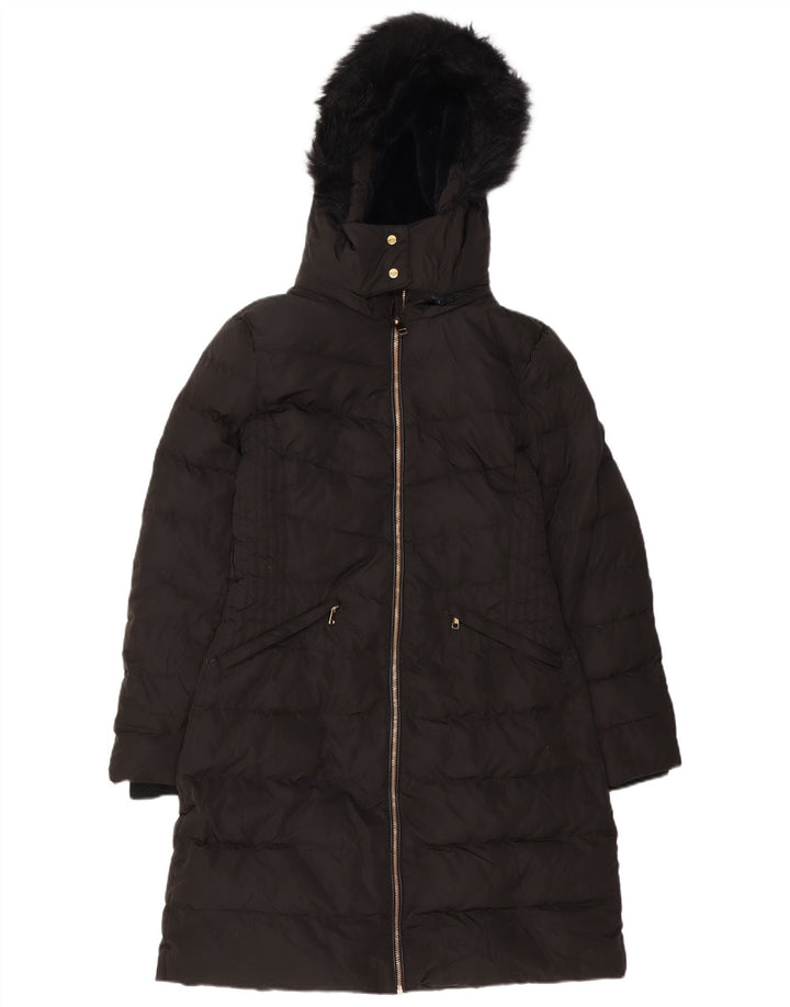 Zara Womens Hooded Padded Coat UK 14 Medium Black Polyester