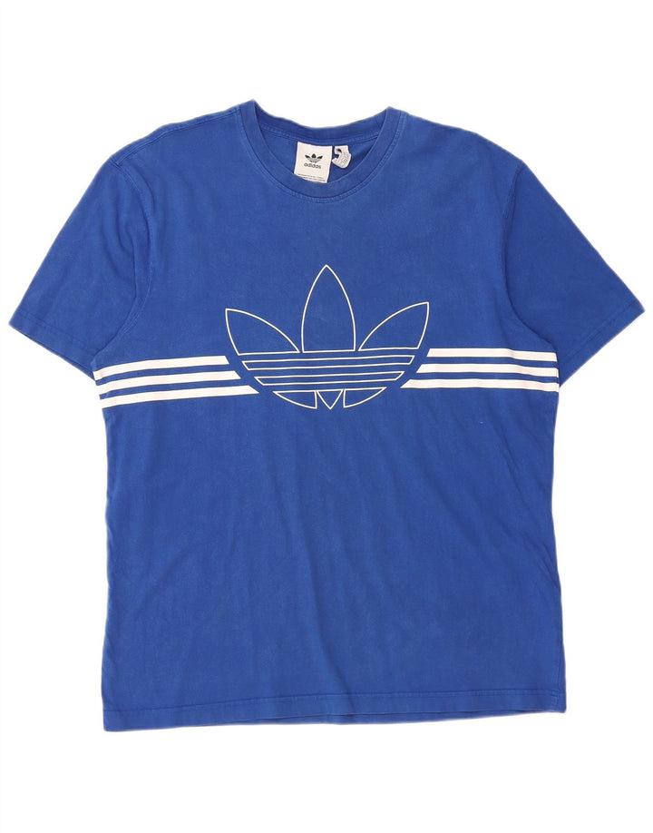 Adidas Mens Graphic T-Shirt Top Medium Blue Striped Cotton