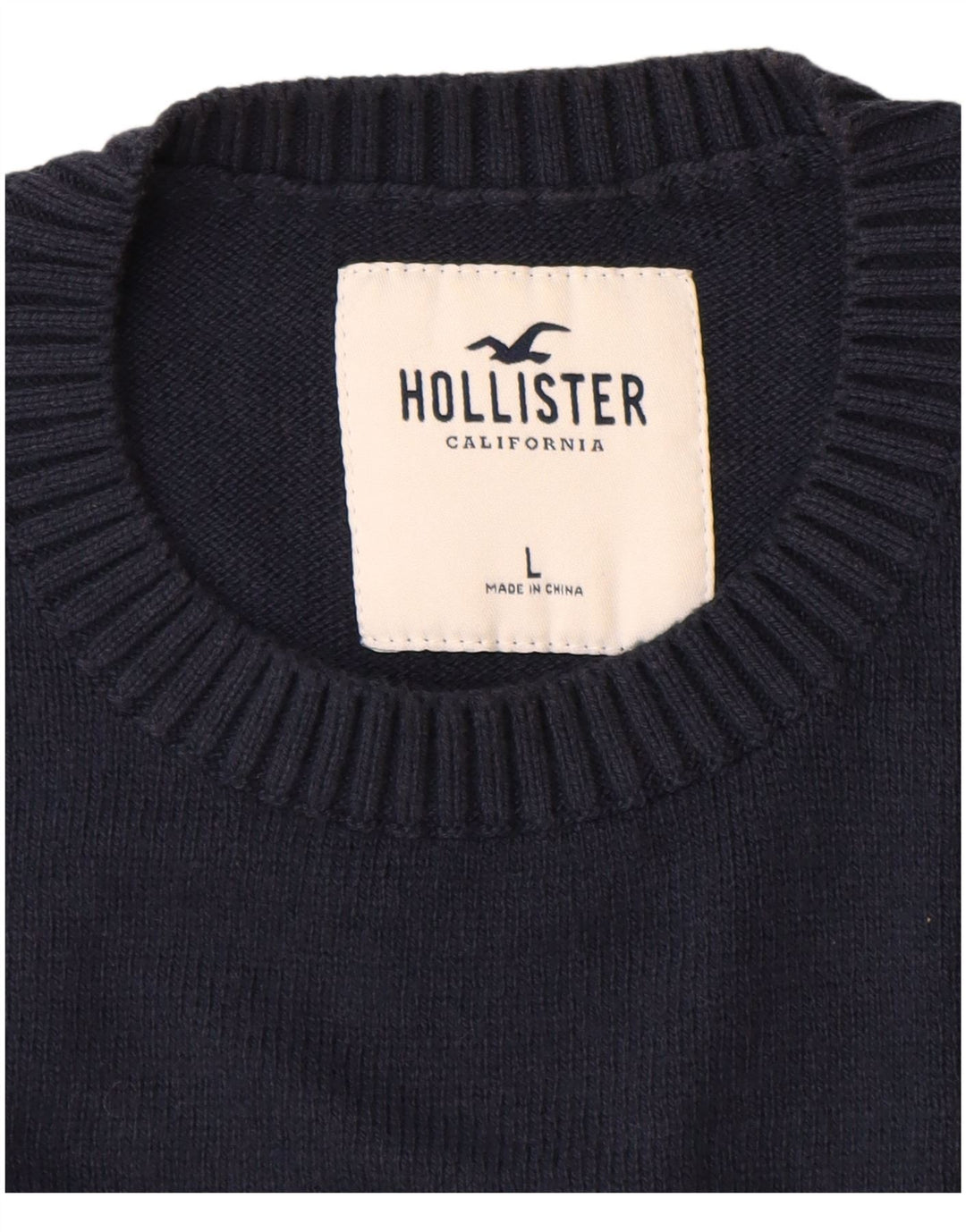 Hollister Mens Crew Neck Jumper Sweater Large Navy Blue Argyle/Diamond