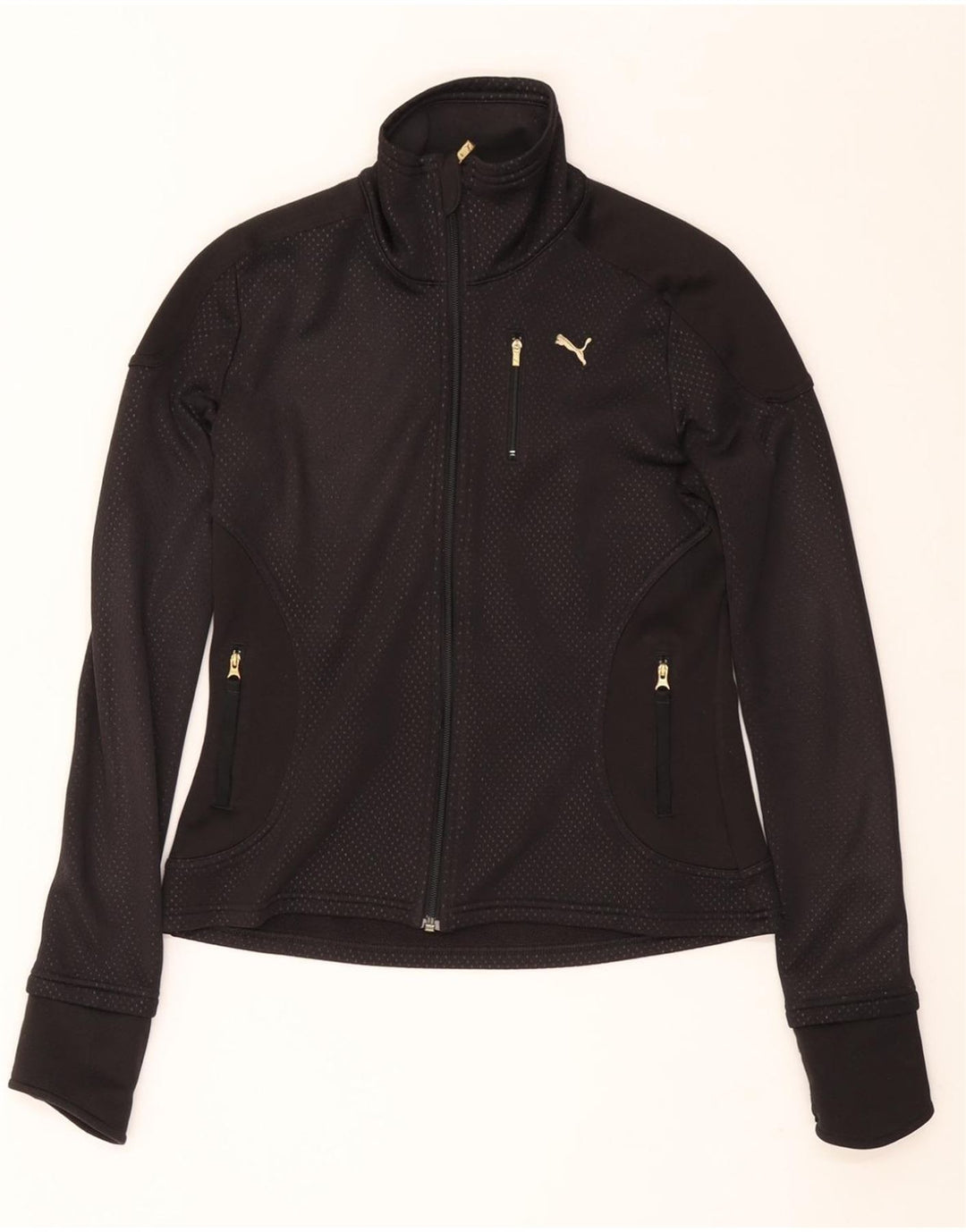 PUMA Womens Tracksuit Top Jacket UK 14 Medium  Black Spotted Polyester