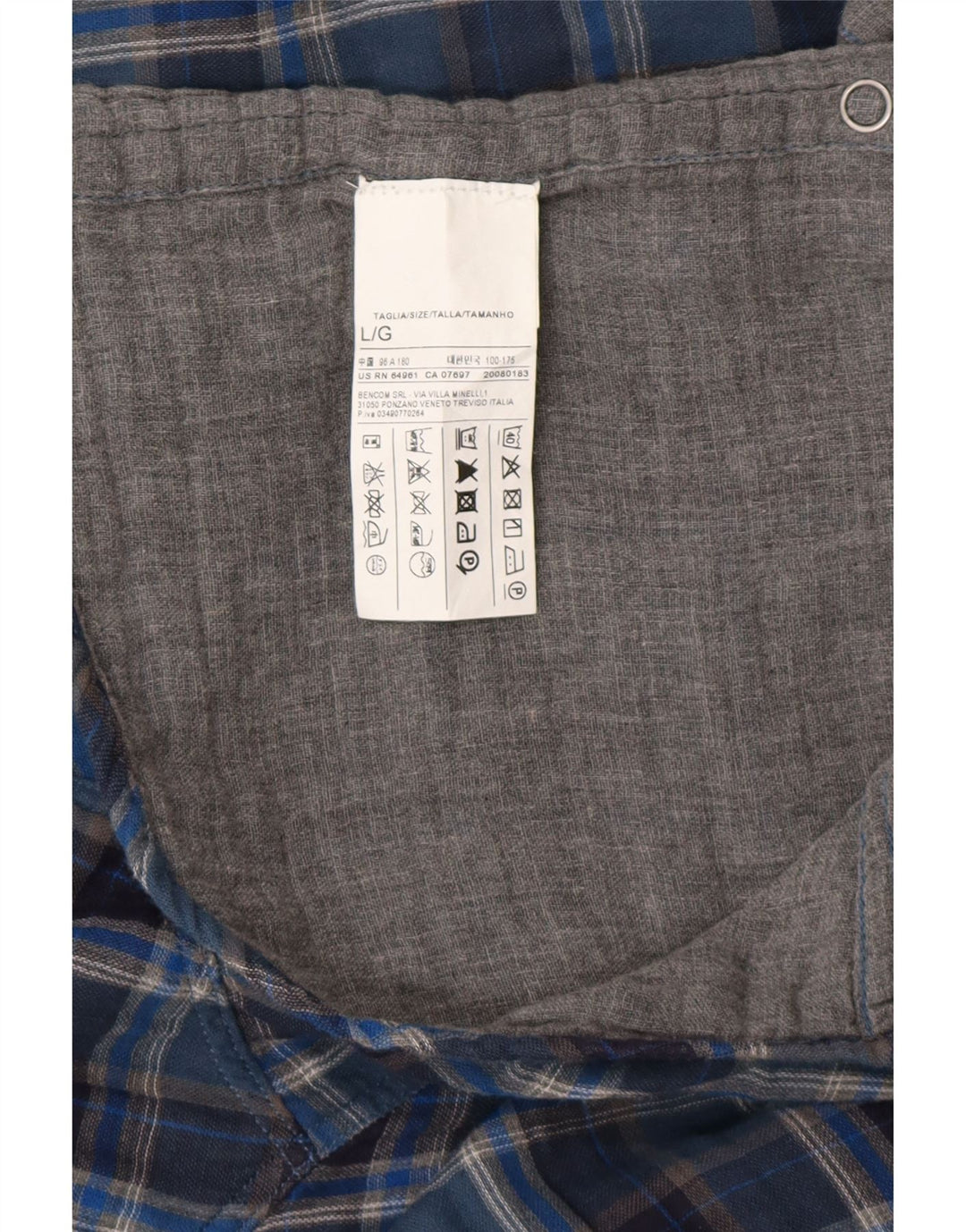 BENETTON Mens Flannel Shirt Large Blue Check Cotton Vintage Benetton and Second-Hand Benetton from Messina Hembry 