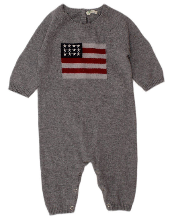 BENETTON Baby Boys Graphic Jumpsuit 3-6 Months Grey
