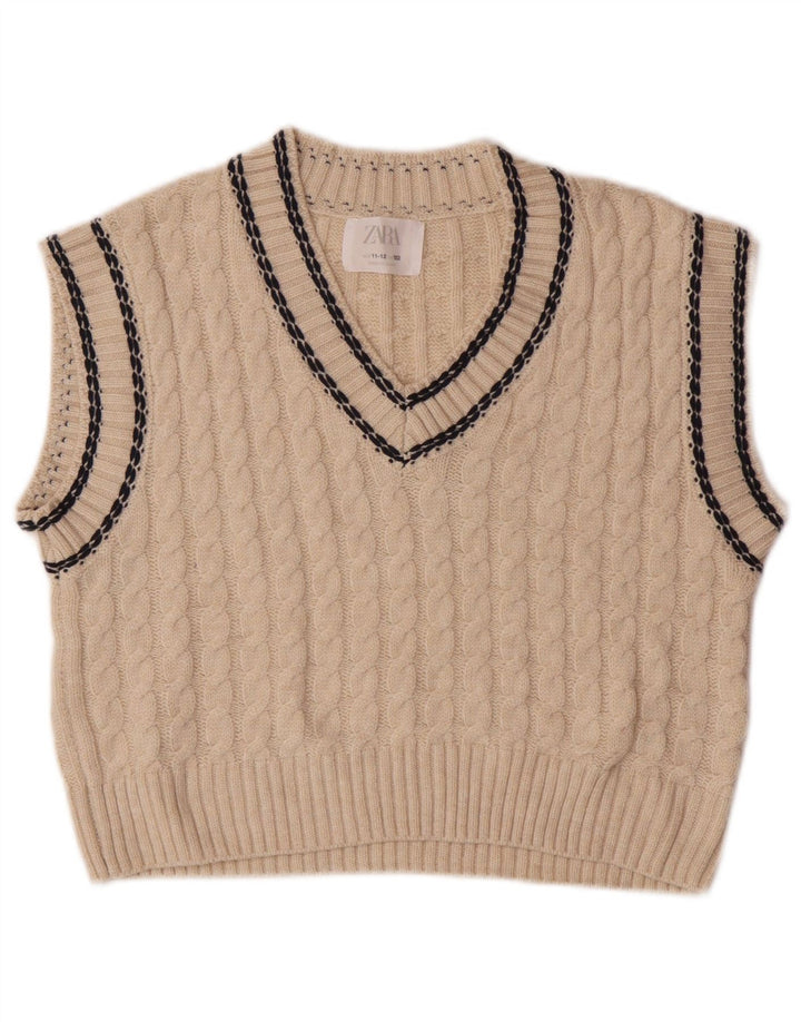 Zara Girls Vest Tank Top 11-12 Years Off White Polyester