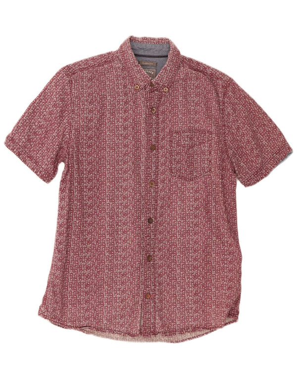 Fat Face Mens Short Sleeve Classic Fit Shirt Small Red Geometric Linen