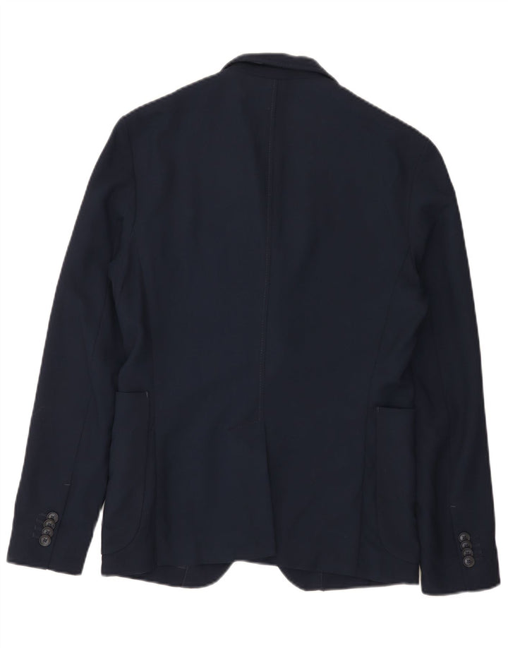 Zara Mens 2 Button Blazer Jacket UK 36 Small Navy Blue Polyester