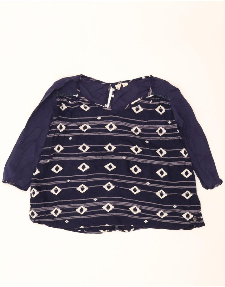 Roxy Womens 3/4 Sleeve Blouse Top UK 12 Medium Navy Blue Geometric Viscose