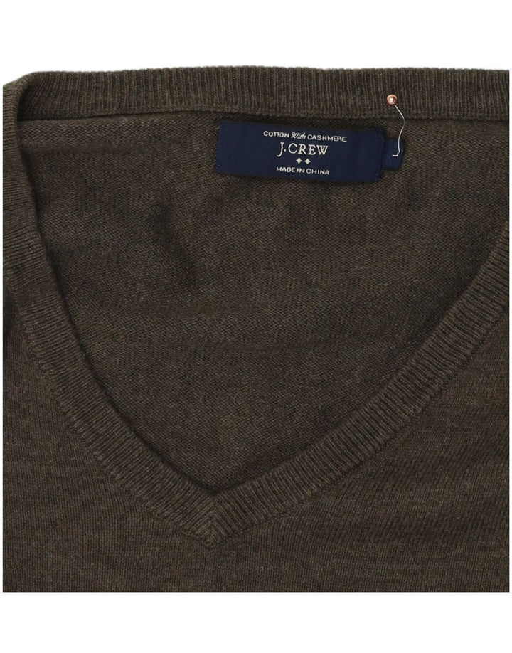 J. CREW Mens V-Neck Jumper Sweater Large Khaki Cotton