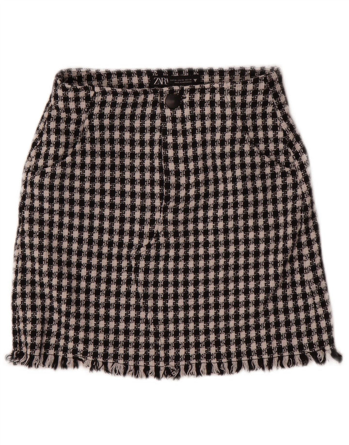 Zara Womens Mini Skirt XS W24  Black Houndstooth Cotton