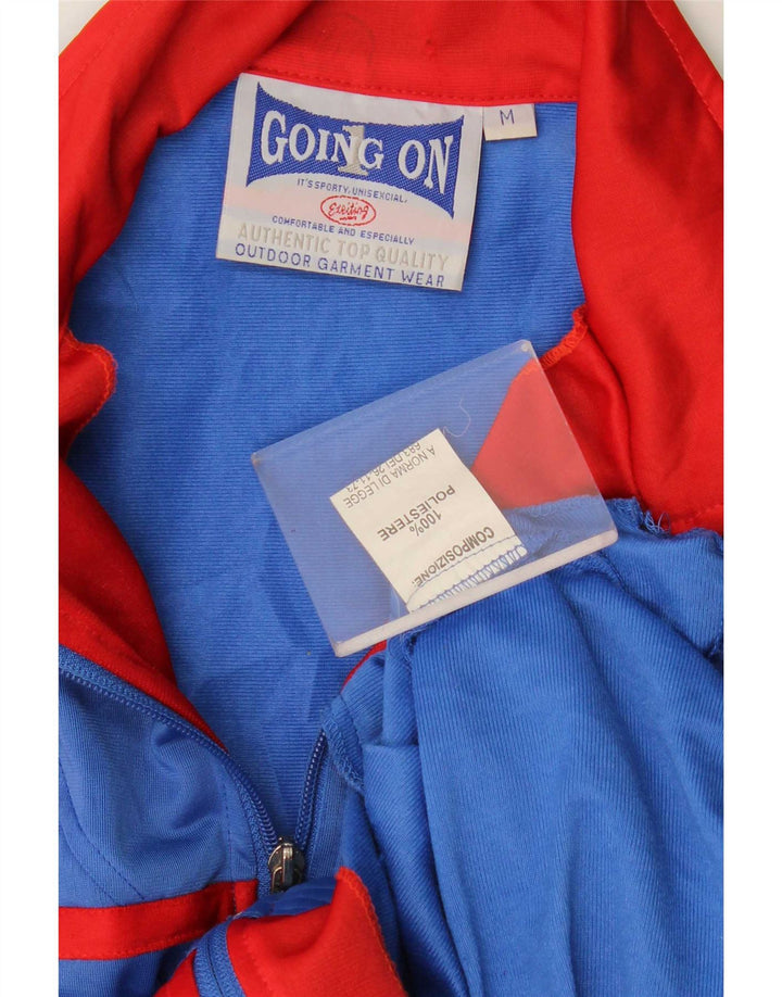 Vintage Mens Graphic Tracksuit Top Jacket Medium Blue Colourblock Polyester
