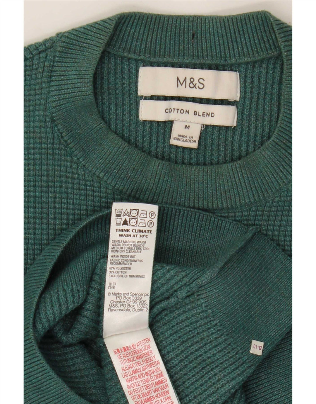 Marks & Spencer Mens Crew Neck Jumper Sweater Medium Green Polyester