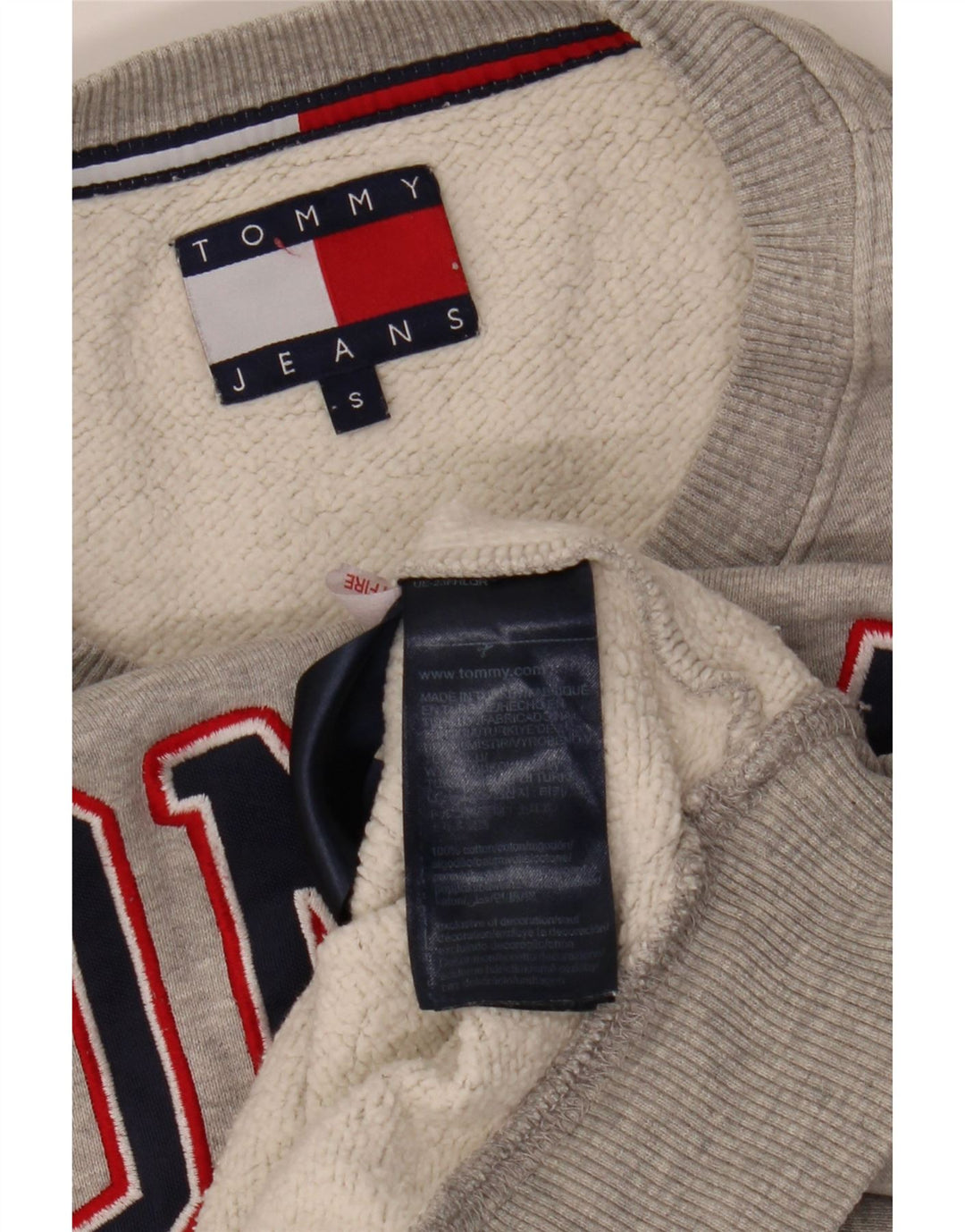 TOMMY HILFIGER Womens Graphic Oversized Sweatshirt Jumper UK 10 Small Grey