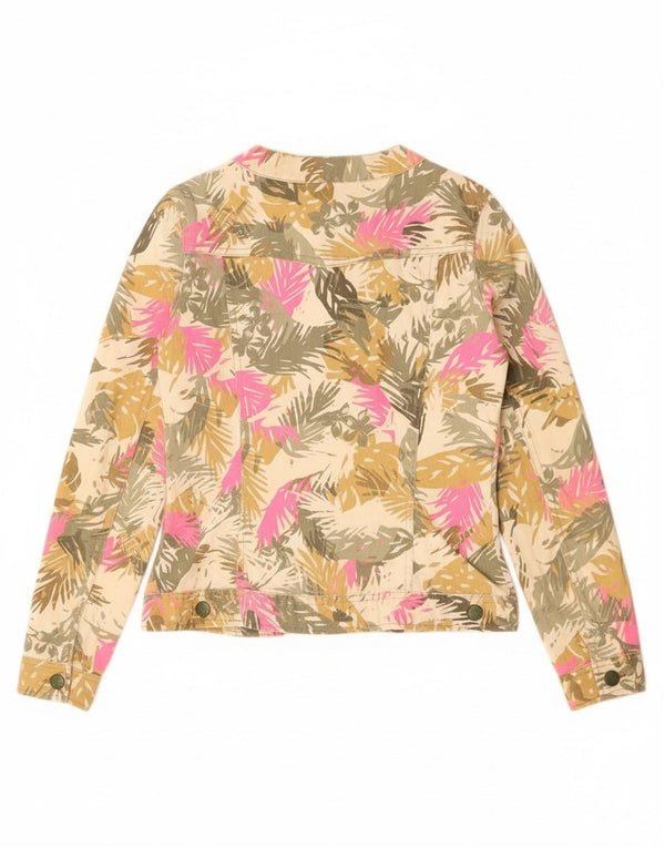 Benetton Girls Denim Jacket 11-12 Years 2XL Beige Floral Cotton