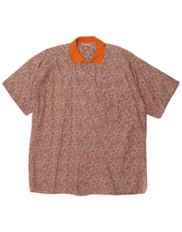PULLOVERIA Mens Short Sleeve Shirt Medium Pink Paisley Retro