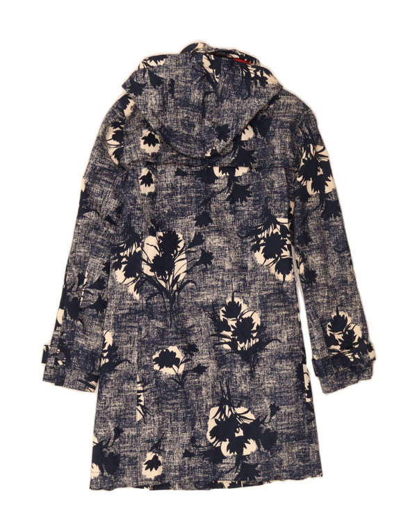 BODEN Womens Hooded Overcoat UK 16 Large  Navy Blue Floral Cotton