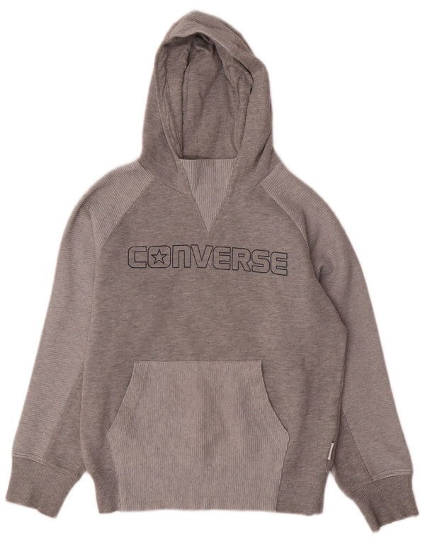 CONVERSE Boys Graphic Hoodie Jumper 10-11 Years Medium Grey Colourblock