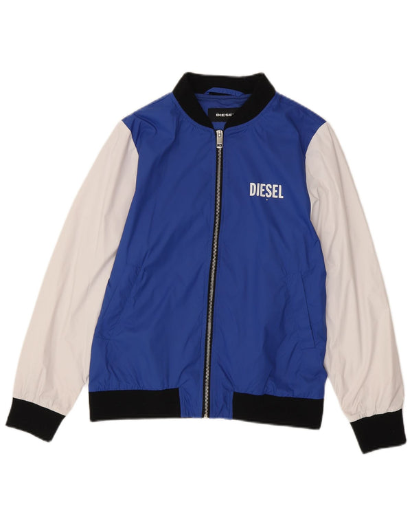 Diesel Boys Graphic Bomber Jacket 11-12 Years Blue Colourblock Nylon