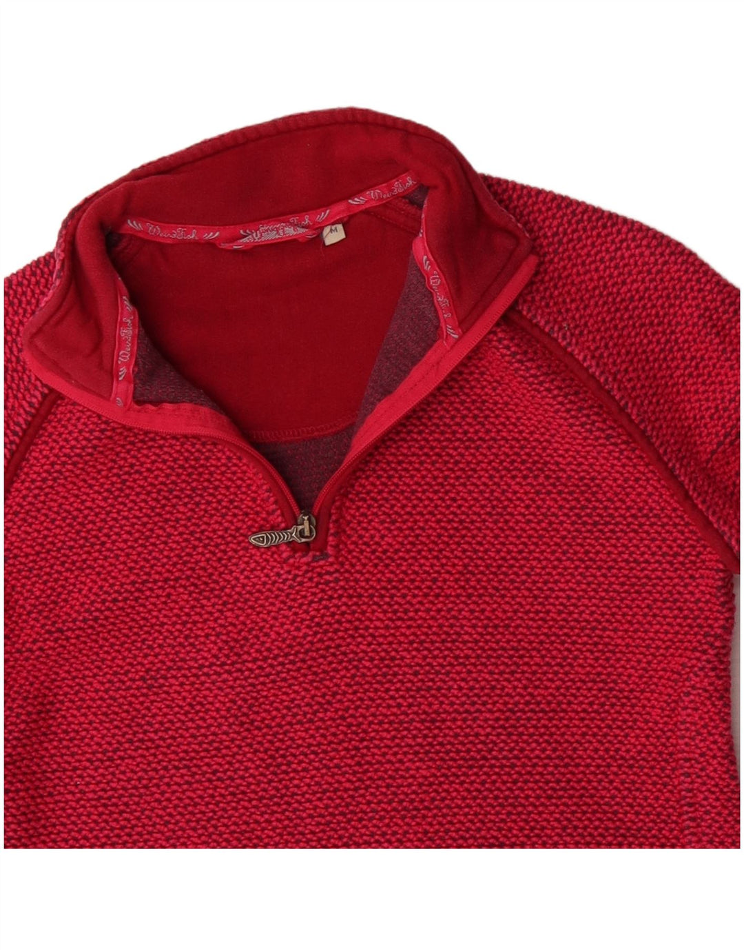 WEIRD FISH Womens Zip Neck Sweatshirt Jumper UK 12 Medium Red