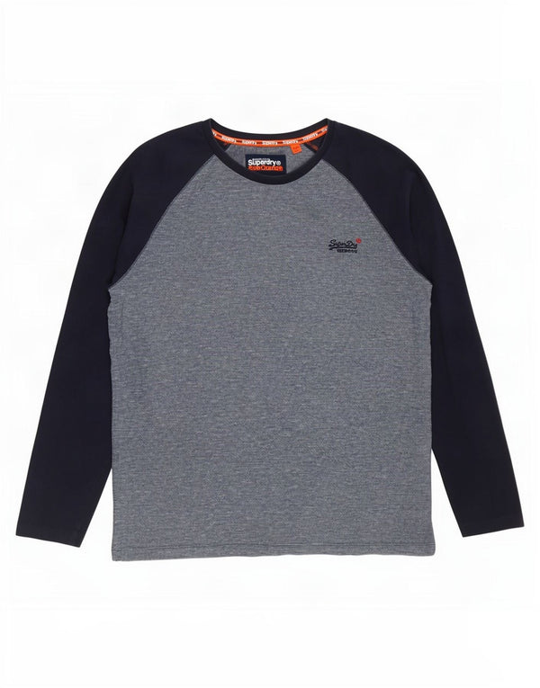 Superdry Mens Top Long Sleeve 2XL Blue Colourblock Cotton