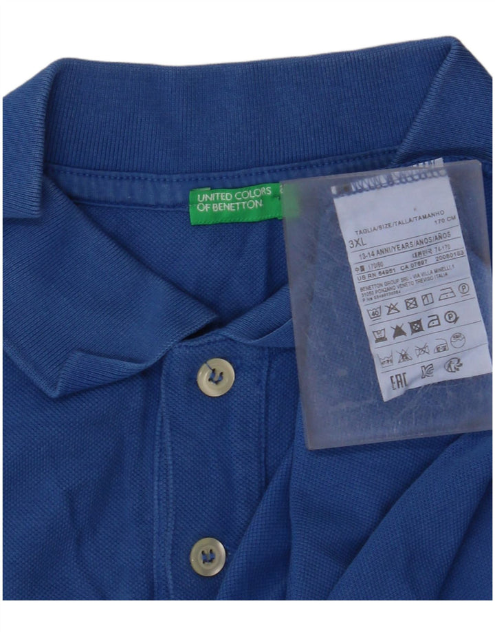 BENETTON Boys Polo Shirt 13-14 Years 3XL  Blue Cotton