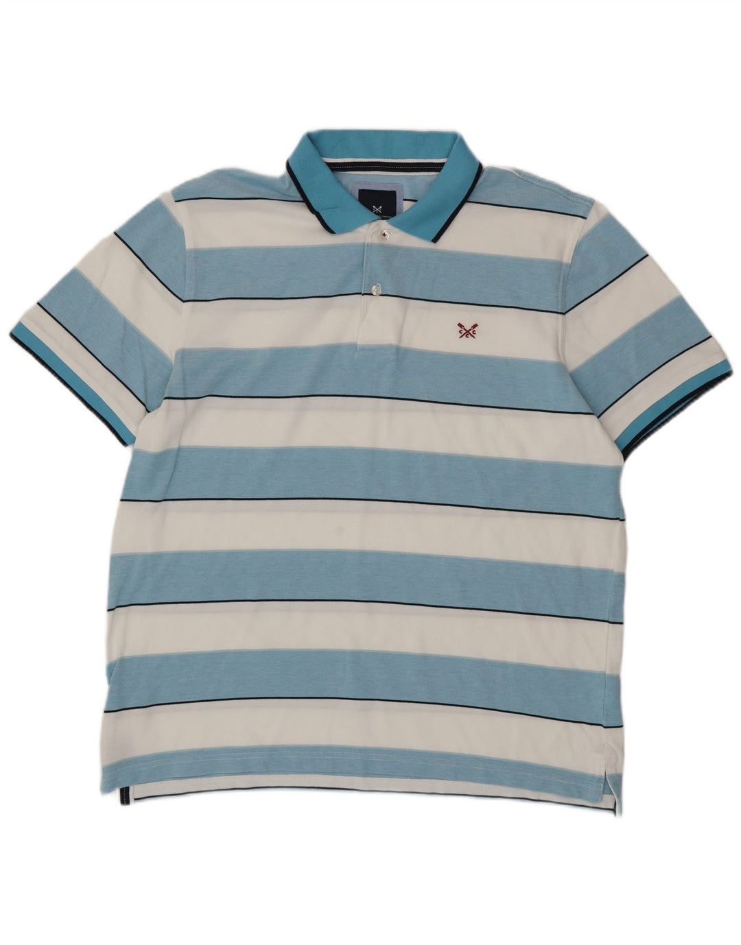 CREW CLOTHING Mens Polo Shirt 2XL Blue Striped Cotton