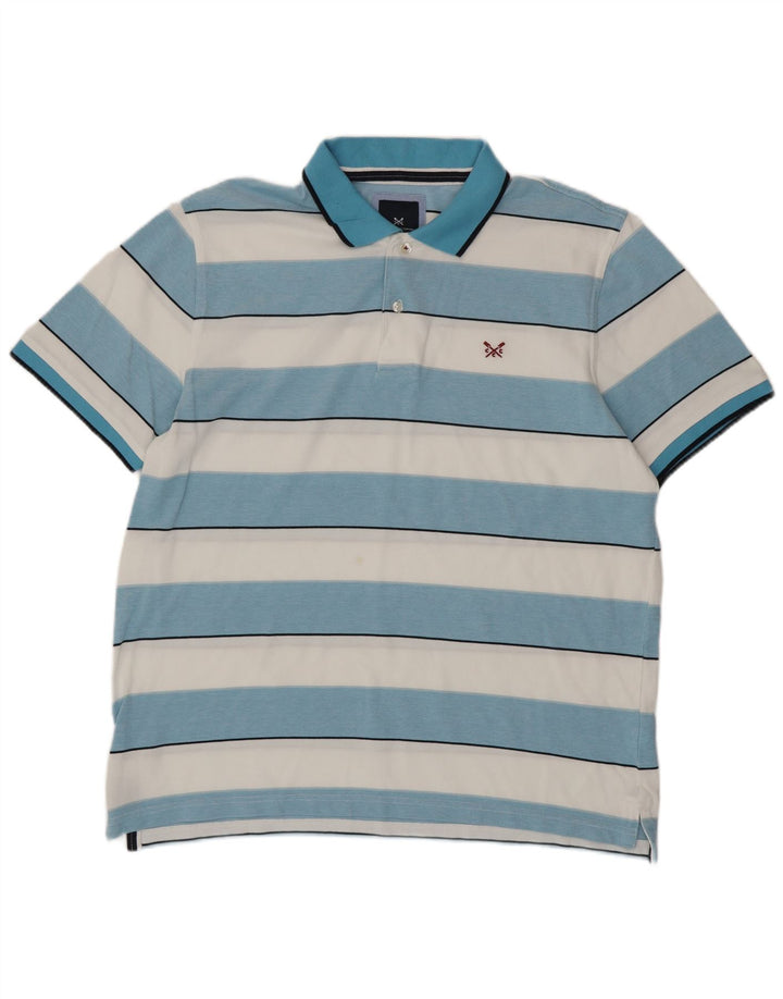 CREW CLOTHING Mens Polo Shirt 2XL Blue Striped Cotton