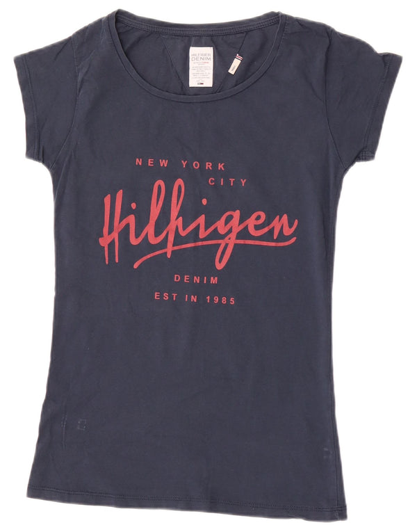 Tommy Hilfiger Womens Graphic T-Shirt Top UK 8 Small Navy Blue