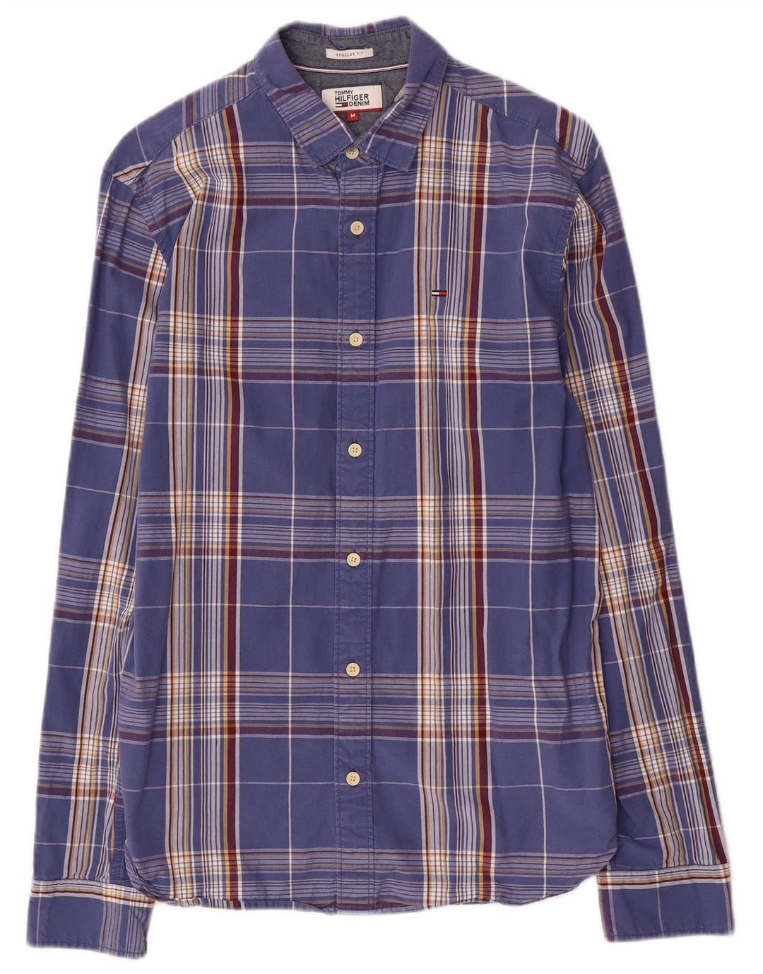 Tommy Hilfiger Mens Regular Fit Shirt Medium Blue Check Cotton