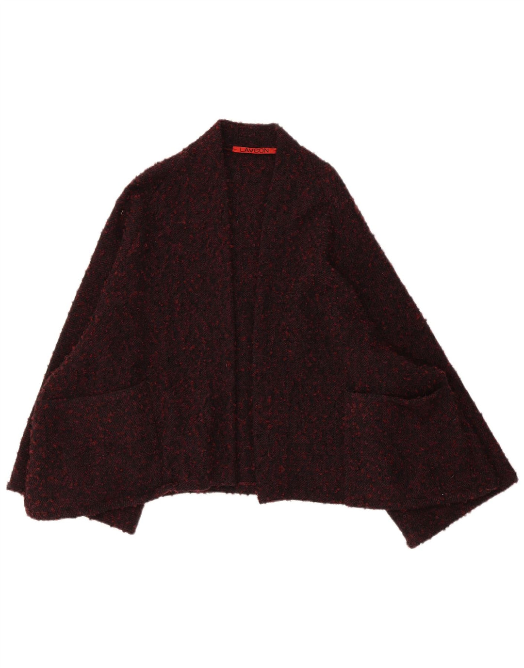 Vintage Womens Poncho Open Cardigan Sweater One Size Burgundy Flecked Wool