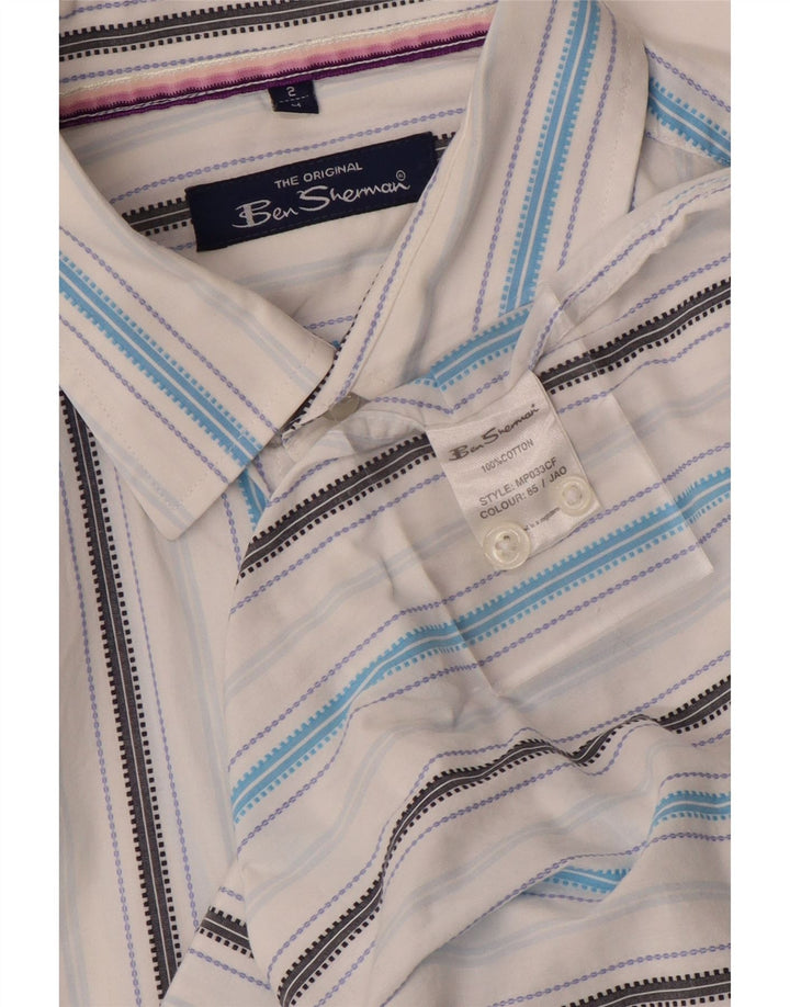 BEN SHERMAN Mens Shirt Medium White Striped Cotton