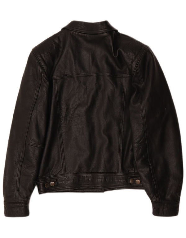 Vintage Womens Oversized Leather Jacket UK 10 Small Black