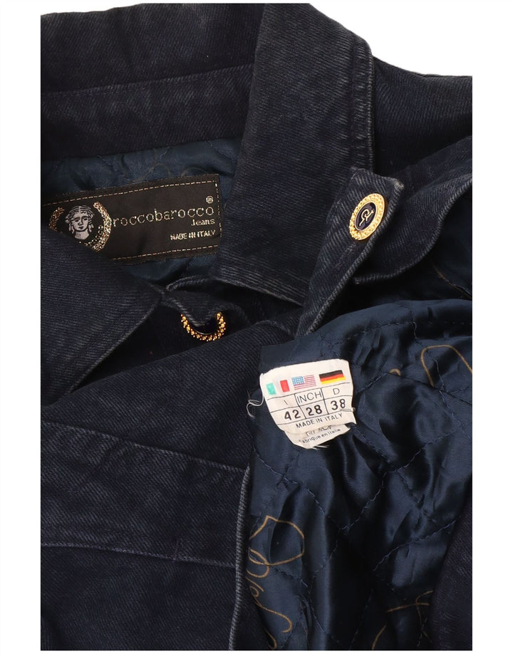 Roccobarocco Womens Denim Jacket IT 42 Medium Navy Blue Cotton