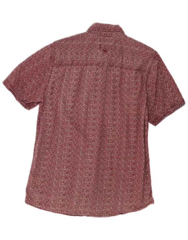 Fat Face Mens Short Sleeve Classic Fit Shirt Small Red Geometric Linen