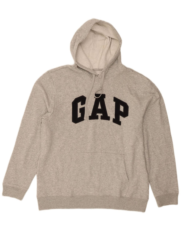 Gap Mens Graphic Hoodie Jumper Large Grey Flecked Cotton