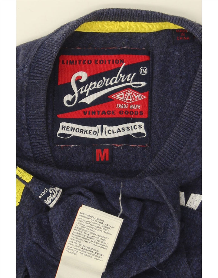 SUPERDRY Mens Graphic T-Shirt Top Medium Navy Blue Cotton