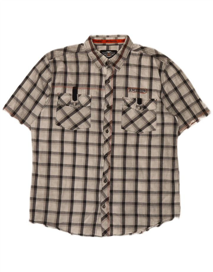 Harley Davidson Mens Graphic Short Sleeve Shirt XL Grey Check Cotton