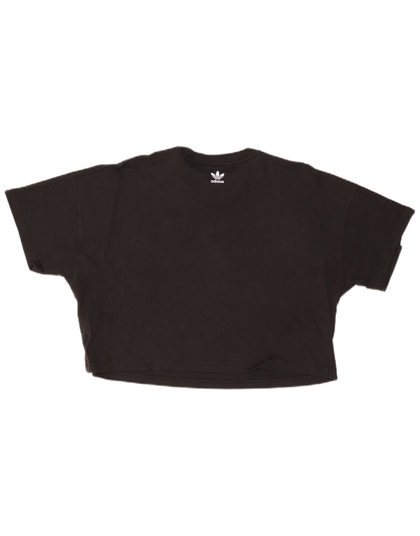 Adidas Womens Oversized Crop Graphic T-Shirt Top UK 12 Medium Black Cotton