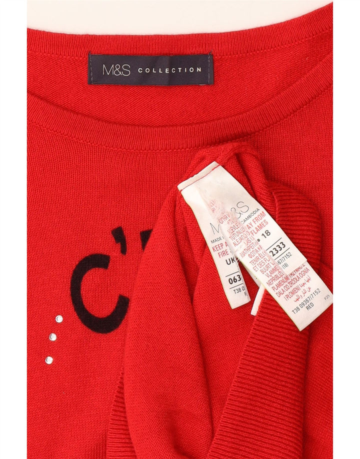 MARKS & SPENCER Womens Graphic Boat Neck Jumper Sweater UK 18 XL  Red