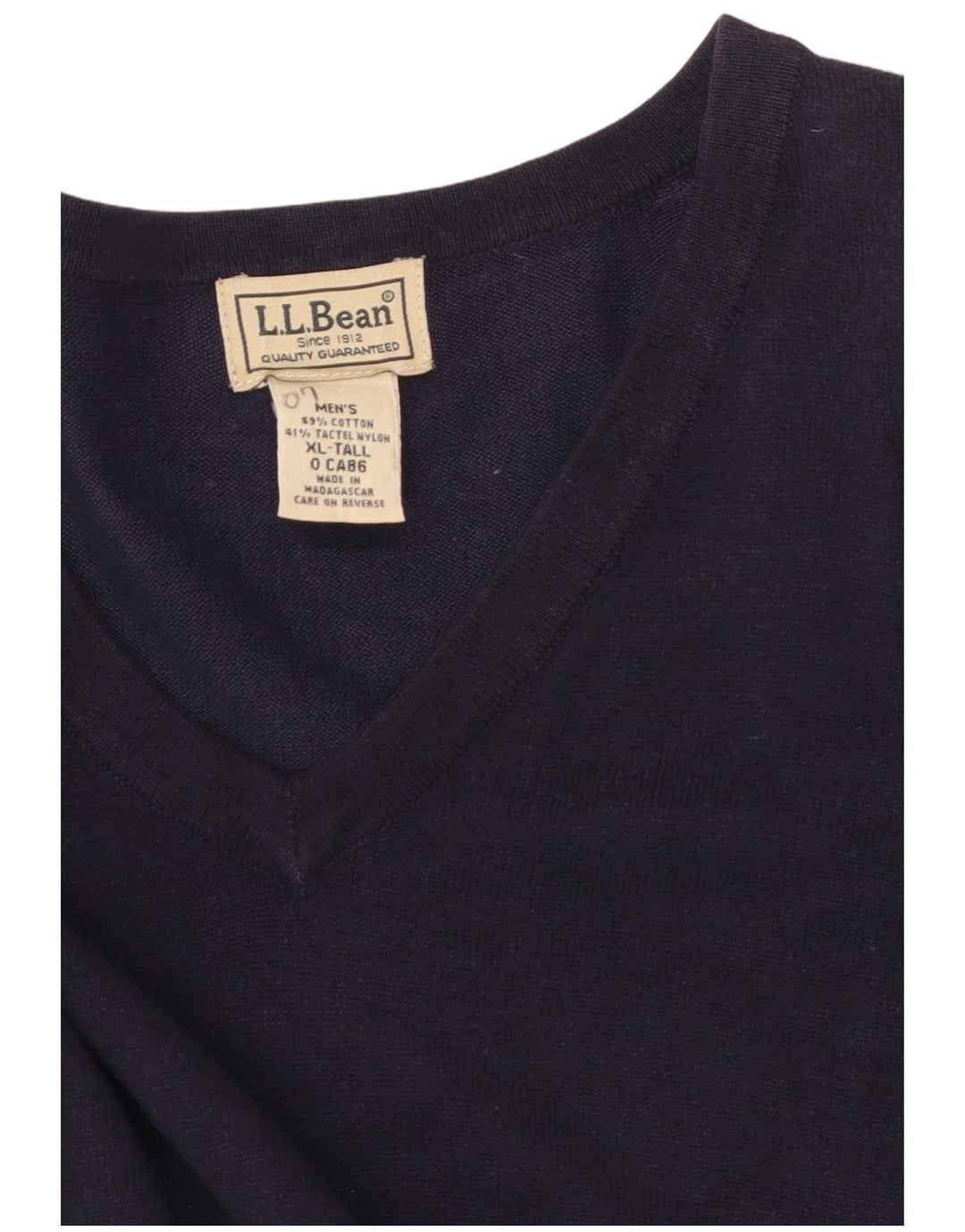 L.L.Bean Mens Tall V-Neck Jumper Sweater XL Navy Blue Cotton