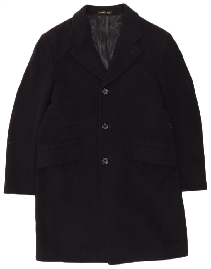 VINTAGE Mens Overcoat UK 40 Large Navy Blue Wool