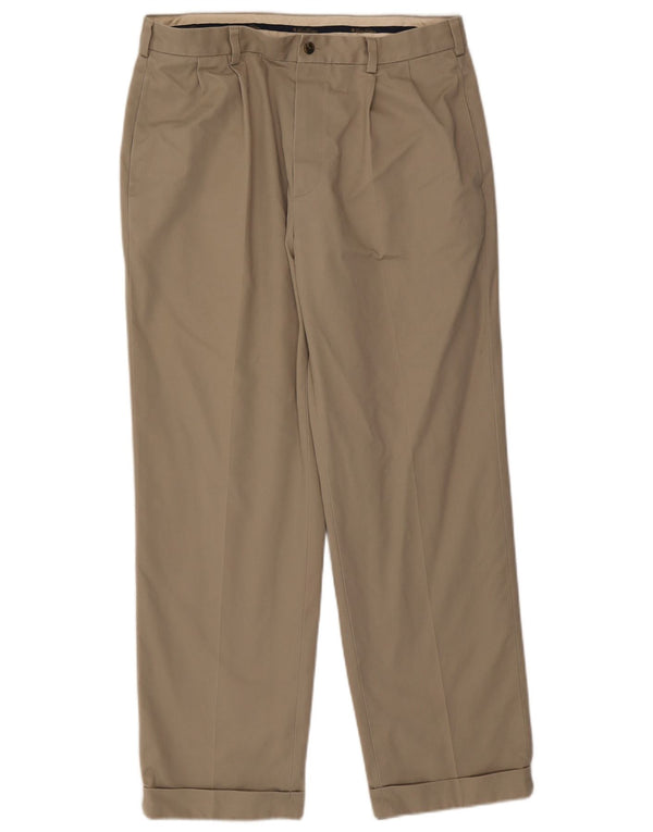 BROOKS BROTHERS Mens Elliot Pegged Chino Trousers W36 L30 Beige Cotton