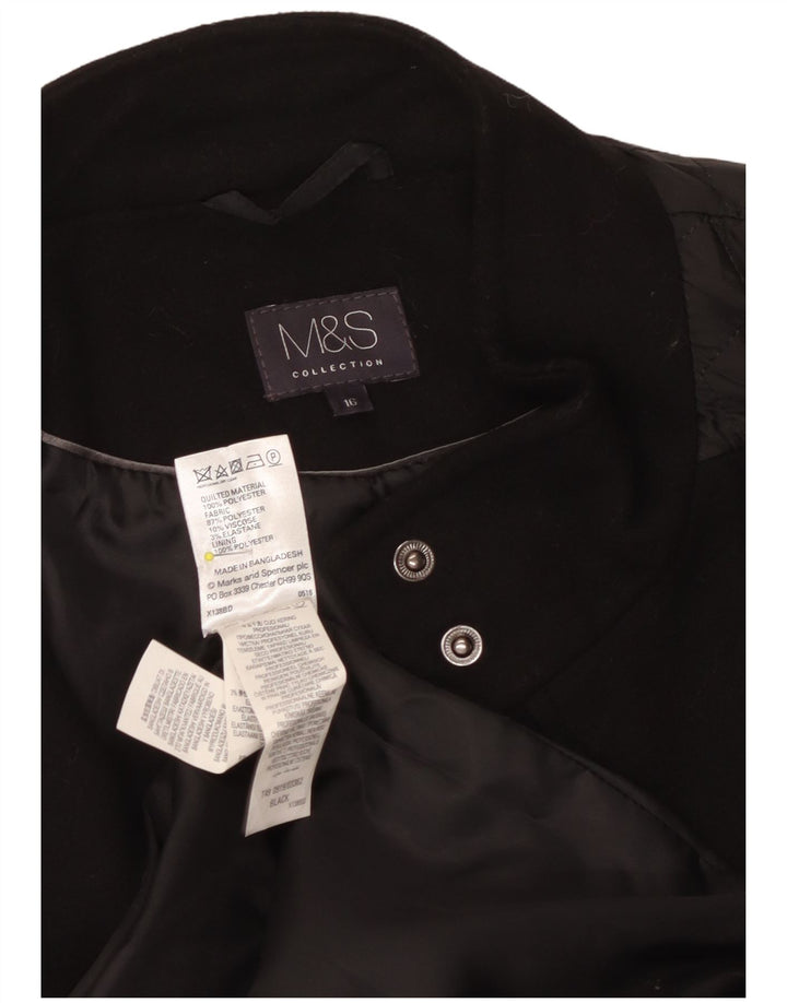 Marks & Spencer Womens Quilted Overcoat UK 16 Large Black Polyester