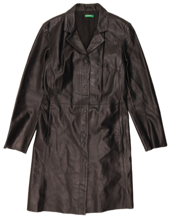 BENETTON Womens Leather Coat IT 46 Large Black Leather
