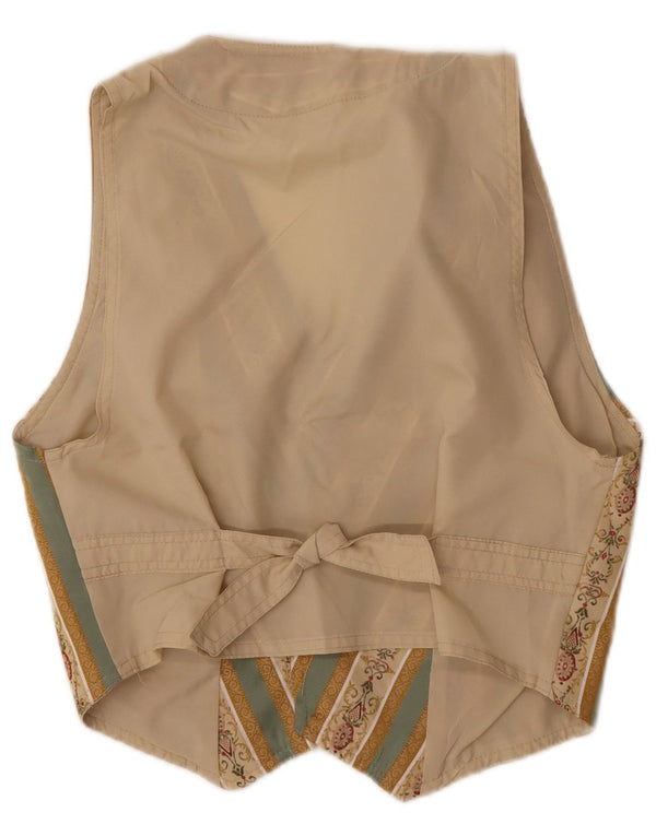 VINTAGE Womens Waistcoat UK 10 Small Beige Fair Isle Cotton