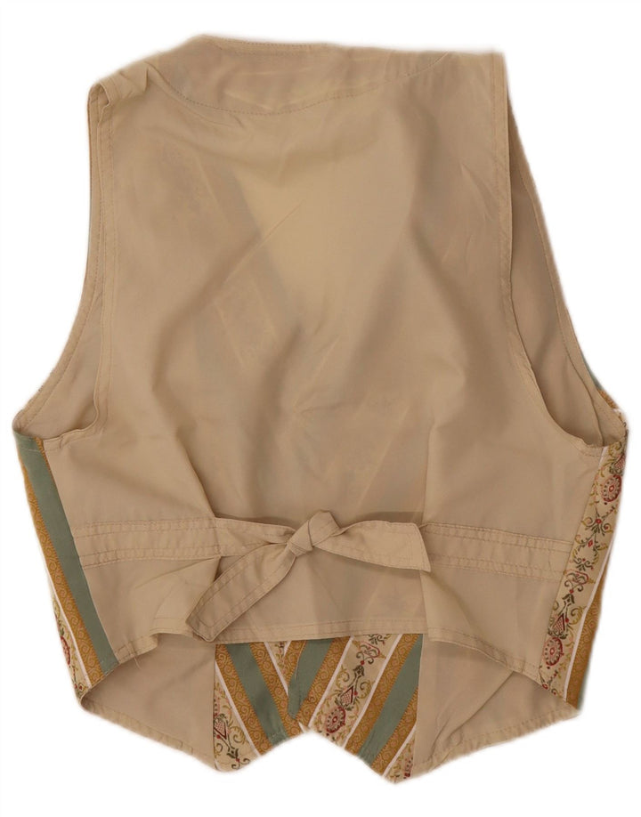 VINTAGE Womens Waistcoat UK 10 Small Beige Fair Isle Cotton