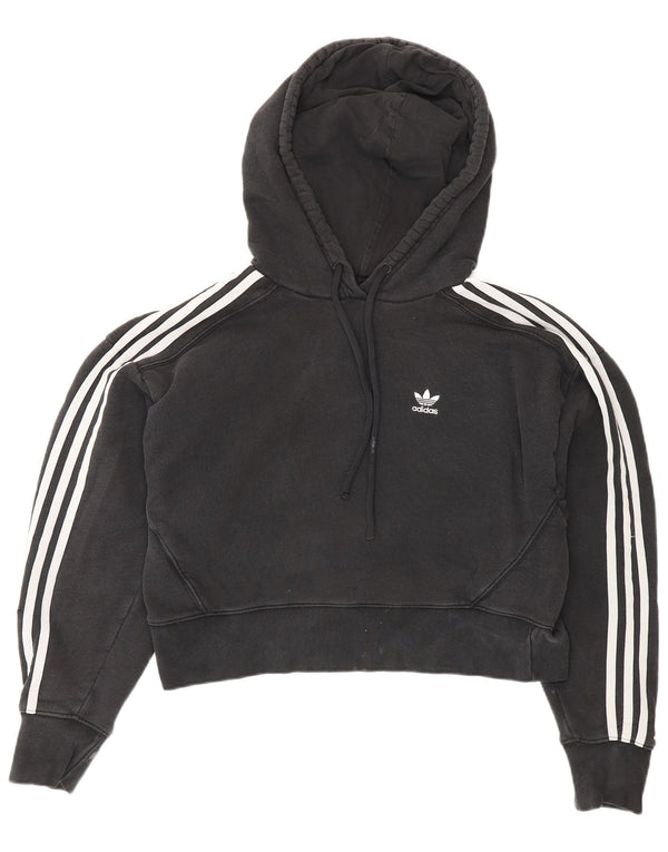 Adidas Womens Crop Oversized Hoodie Jumper UK 8 Small Black Cotton