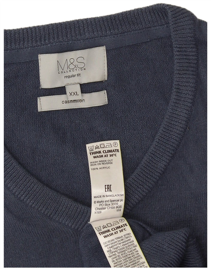Marks & Spencer Mens Regular Fit V-Neck Jumper Sweater 2XL Navy Blue