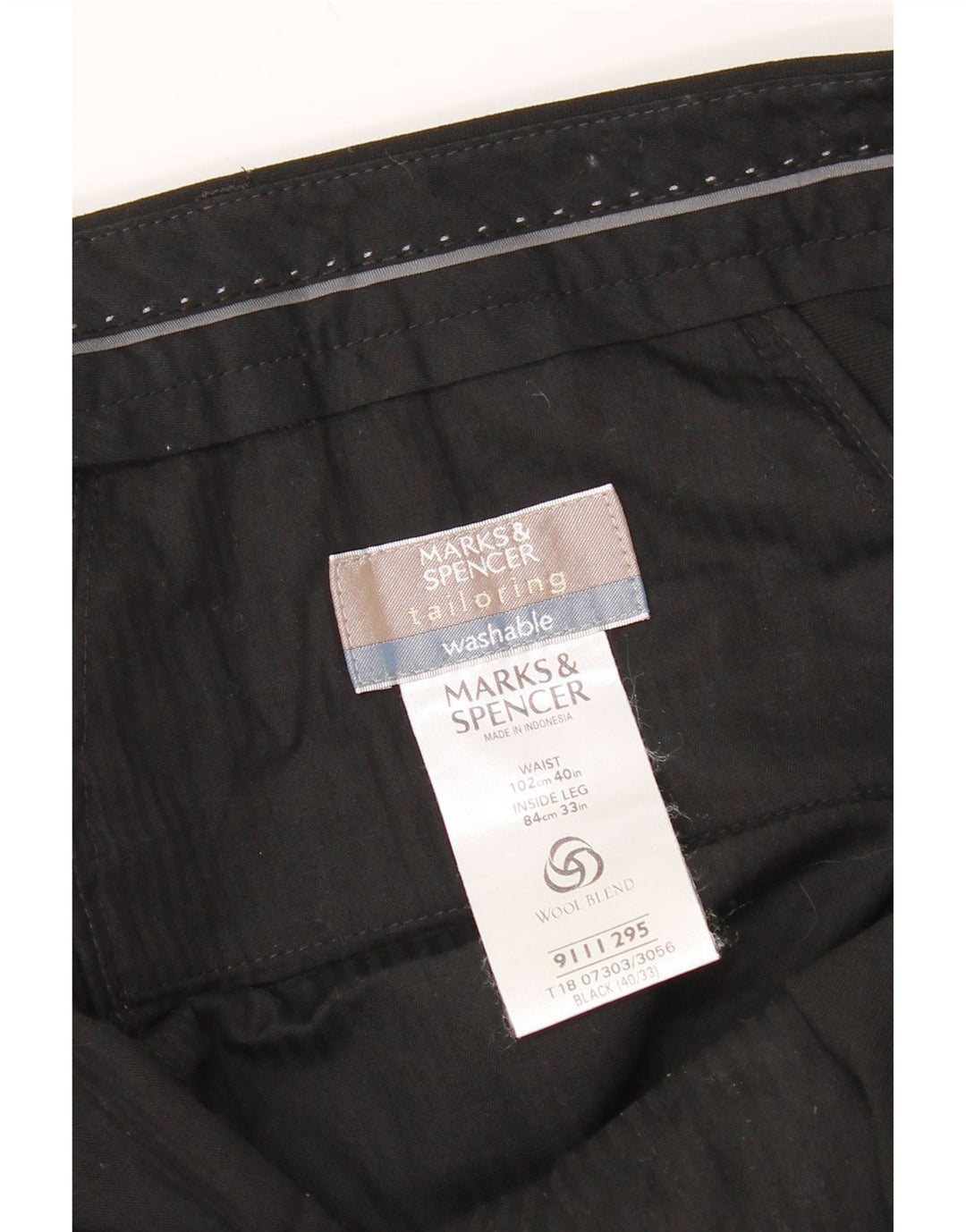 Marks & Spencer Mens Tailored Fit Suit Trousers W40 L33 Black Wool Classic