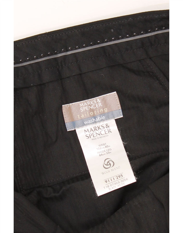 Marks & Spencer Mens Tailored Fit Suit Trousers W40 L33 Black Wool Classic