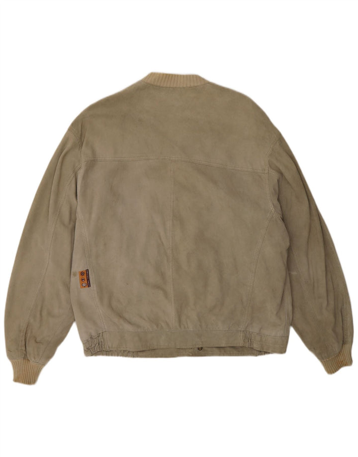 Vintage Mens Suede Bomber Jacket UK 40 Large Beige