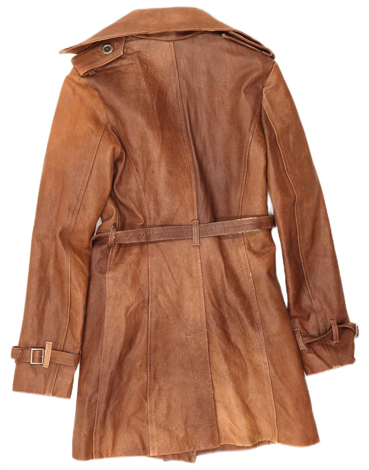 Vintage Womens Double Breasted Leather Coat IT 42 Medium Brown Leather